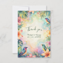 Aquarell-Tropische-Blumen-Vögel Hawaii-Hochzeit Dankeskarte