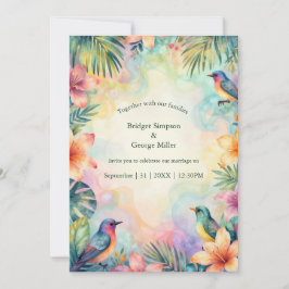 Aquarell-Tropische-Blumen-Vögel Hawaii-Hochzeit Einladung