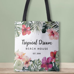 Aquarell-Tropische-Floral-Botanische-Strandhaus Tasche
