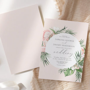 Aquarell-Tropische-Floral-Kreis-Rouge-Hochzeit Einladung