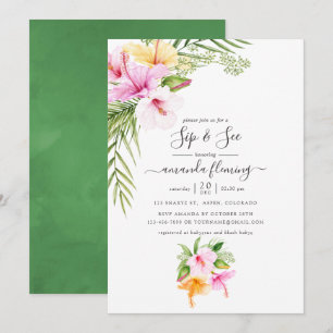 Aquarell-Tropische-Floral-Sip-und-See Einladung