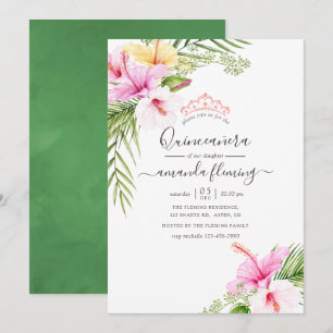 Aquarell-Tropische-Florale-Quinceañera Einladung