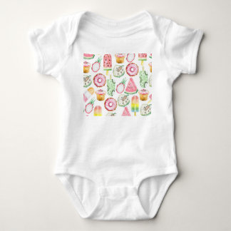 Aquarell tropische Früchte, Eiscreme-Muster. Baby Strampler