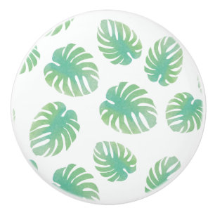 Aquarell-Tropische-grüne-Monstera-Blätter Keramikknauf