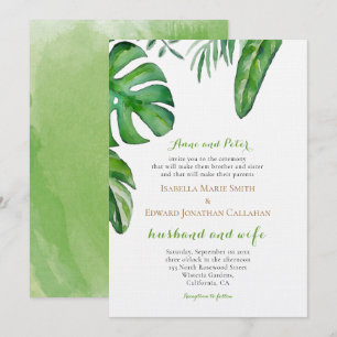 Aquarell-Tropische-grüne-Palmwedel-Hochzeit Einladung
