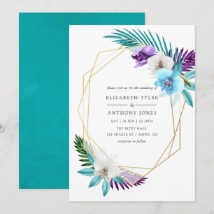 Aquarell-Tropische-Orchideen-Geometrische-Hochzeit Einladung