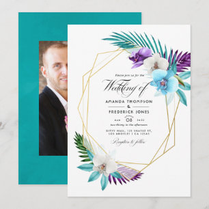 Aquarell-Tropische-Orchideen-Geometrische-Hochzeit Einladung