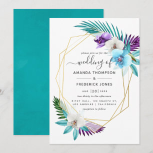 Aquarell-Tropische-Orchideen-Geometrische-Hochzeit Einladung