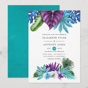 Aquarell-Tropische-Orchideen-Pfau-Hochzeit Einladung