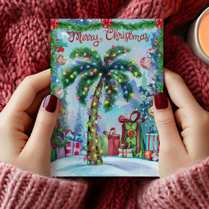 Aquarell-Tropische-Palmen-Weihnachtskarte Feiertagskarte