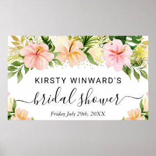 Aquarell-Tropische-Rosa-Blumen-Braut-Party Poster