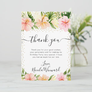 Aquarell-Tropische-Rosa-Blumen-Geburtstag Dankeskarte