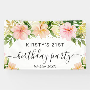 Aquarell-Tropische-Rosa-Blumen-Geburtstagsfeier Banner