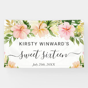 Aquarell-Tropische-Rosa-Blumen-Sweet-Sixteen Banner