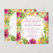Aquarell-Tropische-Sommerblumen-Rahmen Sweet 16 Einladung (Vorne/Hinten)