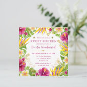 Aquarell-Tropische-Sommerblumen-Rahmen Sweet 16 Einladung (Stehend Vorderseite)