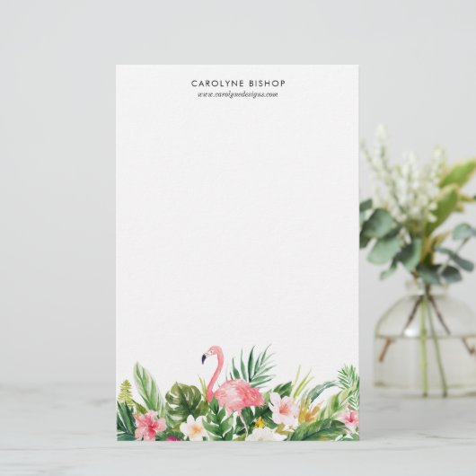 Aquarell-tropischer Flamingo BlumenStaionery Briefpapier (Stehend Vorderseite)