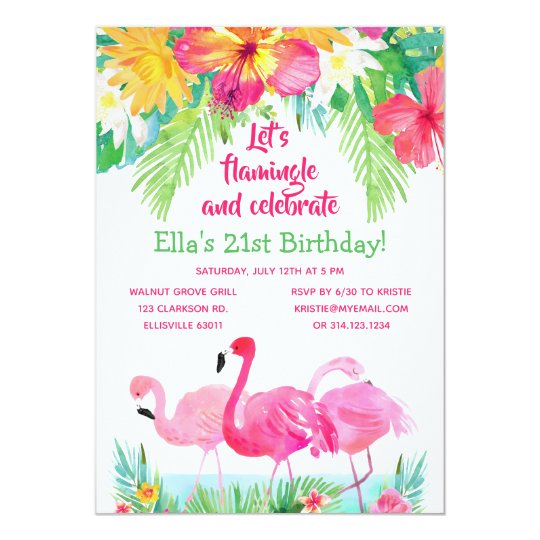 Aquarell Tropischer Flamingo Geburtstag Einladung Zazzle De