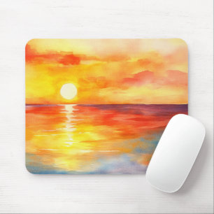 Aquarell-Tropischer-Ozean-Sonnenuntergang Mousepad