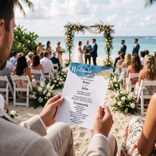 Aquarell-Tropischer-Ozean-Strand-Hochzeitsprogramm