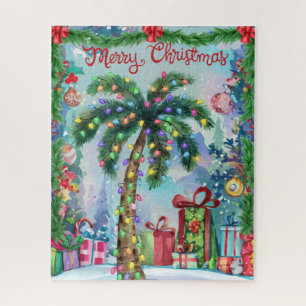Aquarell-Tropischer-Palmen-Weihnachten Puzzle