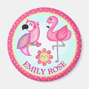 Aquarell-Tropischer-Sommer-Flamingo & Papagei Magnet