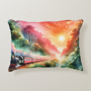 Aquarell-Tropischer-Sonnenuntergangs-Zugreise Dekokissen