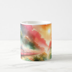 Aquarell-Tropischer-Sonnenuntergangs-Zugreise Kaffeetasse
