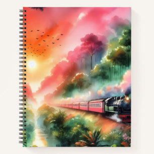 Aquarell-Tropischer-Sonnenuntergangs-Zugreise Notizblock