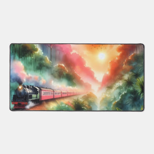 Aquarell-Tropischer-Sonnenuntergangs-Zugreise Schreibtischunterlage