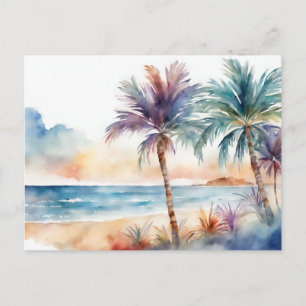 Aquarell-Tropischer Strand, Palmen Postkarte