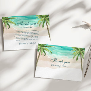 Aquarell-Tropischer Strand und Palmen-Hochzeit Dankeskarte