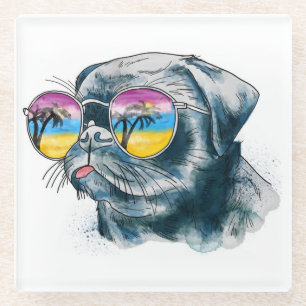 Aquarell-tropischer Welpe Glasuntersetzer