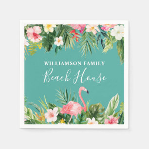 Aquarell-tropisches Blumenfamilienname-Strand-Haus Serviette