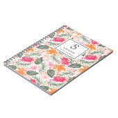 Aquarell-Tropisches-Blumenmuster-Monogramm & Name Notizblock (Linke Seite)