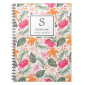 Aquarell-Tropisches-Blumenmuster-Monogramm & Name Notizblock (Vorderseite)