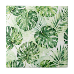Aquarell-Tropisches-Monstera-Palmen-Blatt-Muster Fliese