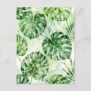 Aquarell-Tropisches-Monstera-Palmen-Blatt-Muster Postkarte