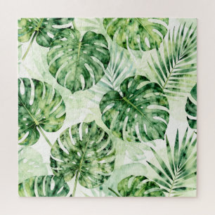 Aquarell-Tropisches-Monstera-Palmen-Blatt-Muster Puzzle