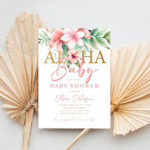 Aquarell-Tropisches-Rosa-Blumen-Aloha-Baby-Party