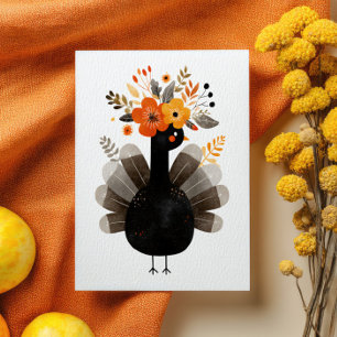 Aquarell Truthahn Boho Herbst Blumen Thanksgiving Postkarte