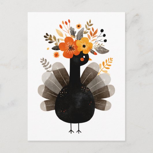 Aquarell Truthahn Boho Herbst Floral Erntedankfest Postkarte (Vorderseite)