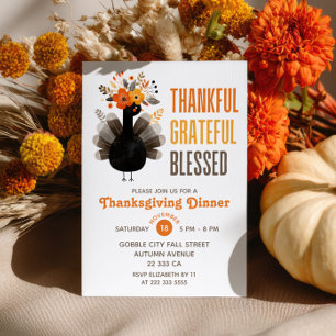 Aquarell Truthahn Herbst Floral Thanksgiving Dinne Einladung