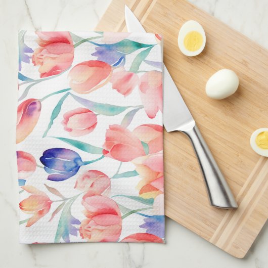 Aquarell Tulips Pattern Küchenhandtücher Geschirrtuch (Viertel Falte)