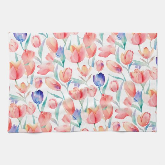 Aquarell Tulips Pattern Küchenhandtücher Geschirrtuch (Horizontal)