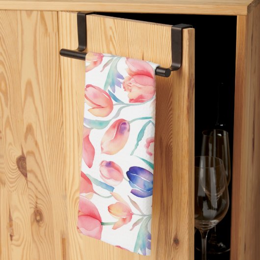 Aquarell Tulips Pattern Küchenhandtücher Geschirrtuch (Drittel gefaltet)