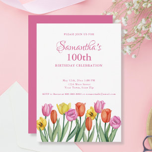 Aquarell-Tulpen 100. Geburtstagsfeier Einladung