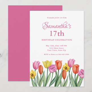 Aquarell-Tulpen 17. Geburtstag Einladung