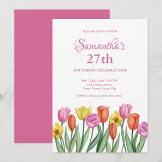 Aquarell-Tulpen 27. Geburtstag Einladung