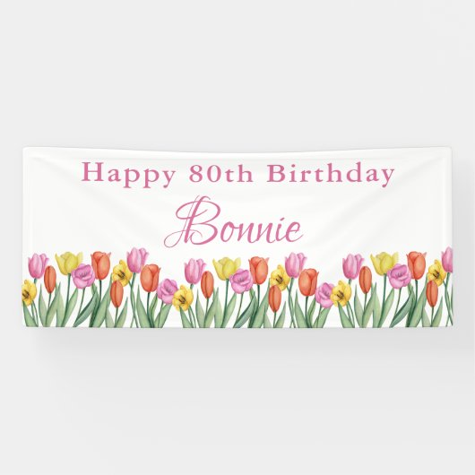 Aquarell-Tulpen 80. Geburtstagsfeier Banner (Horizontal)
